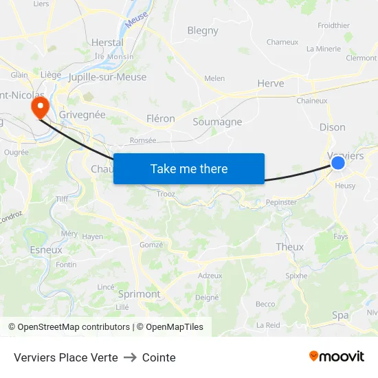 Verviers Place Verte to Cointe map