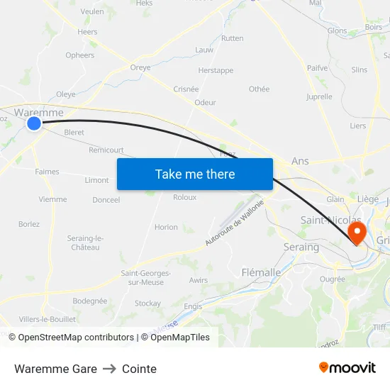 Waremme Gare to Cointe map