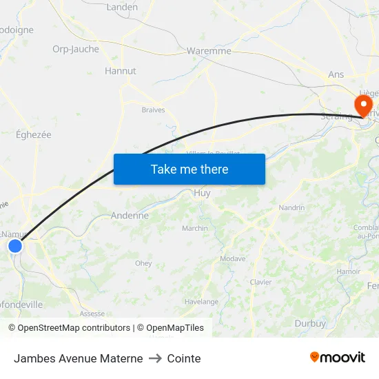 Jambes Avenue Materne to Cointe map