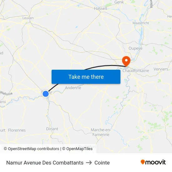 Namur Avenue Des Combattants to Cointe map