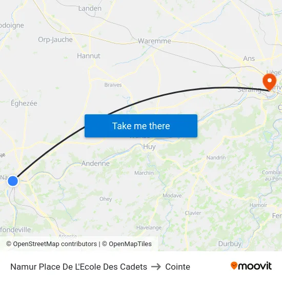 Namur Place De L'Ecole Des Cadets to Cointe map