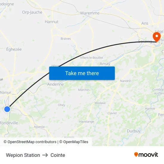Wepion Station to Cointe map