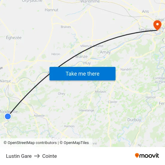 Lustin Gare to Cointe map