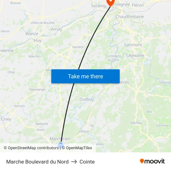 Marche Boulevard du Nord to Cointe map