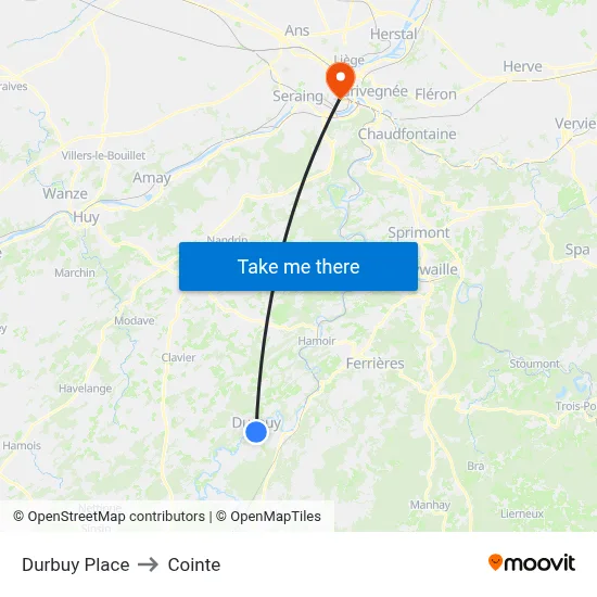 Durbuy Square to Cointe map