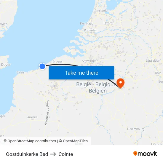 Oostduinkerke Bad to Cointe map