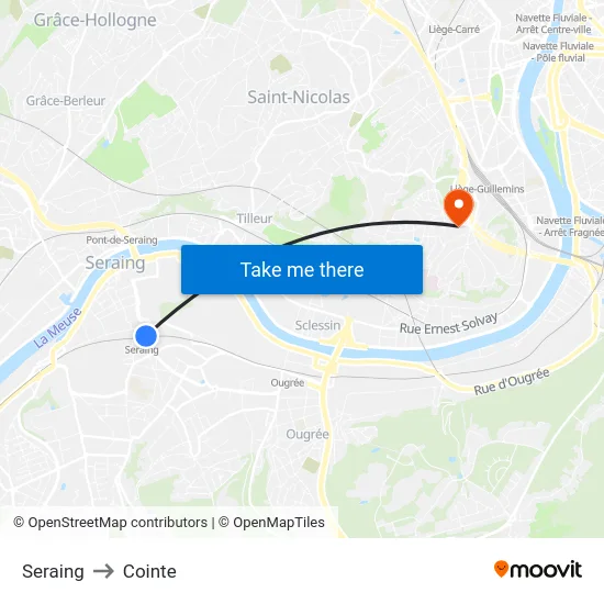 Seraing to Cointe map