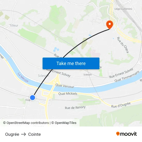 Ougrée to Cointe map