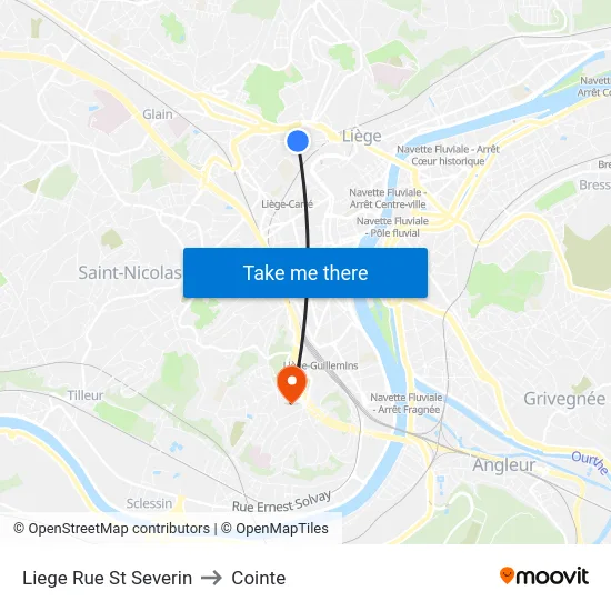 Liege Rue St Severin to Cointe map