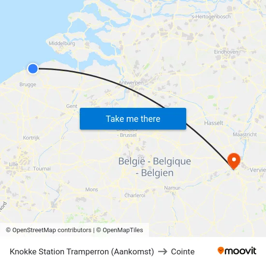 Knokke Station Tramperron (Aankomst) to Cointe map