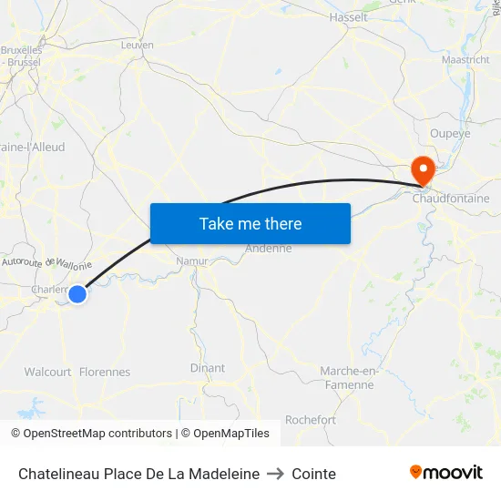 Chatelineau Place De La Madeleine to Cointe map