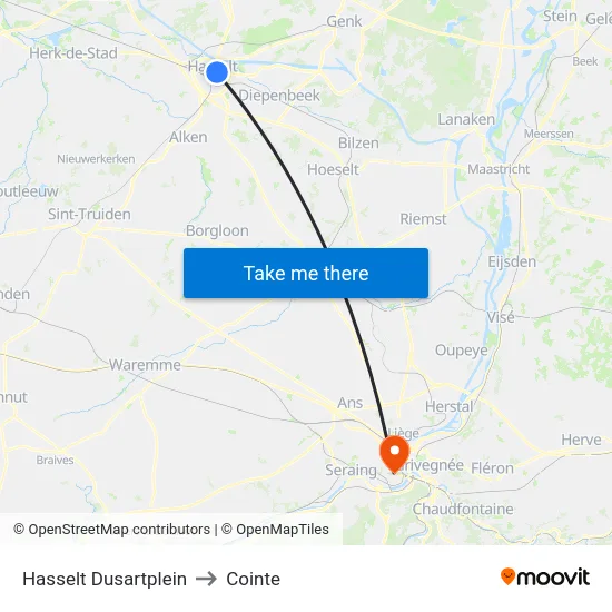 Hasselt Dusartplein to Cointe map