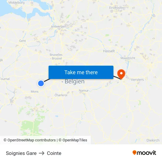 Soignies Gare to Cointe map