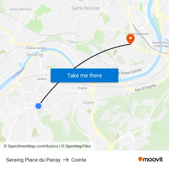 Seraing Place du Pairay to Cointe map