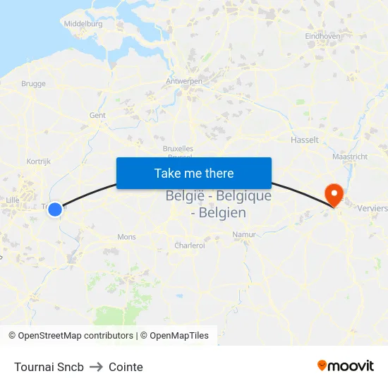 Tournai Sncb to Cointe map