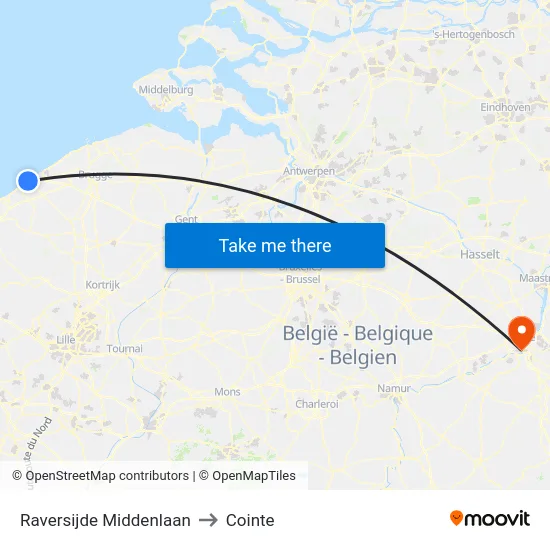 Raversijde Middenlaan to Cointe map