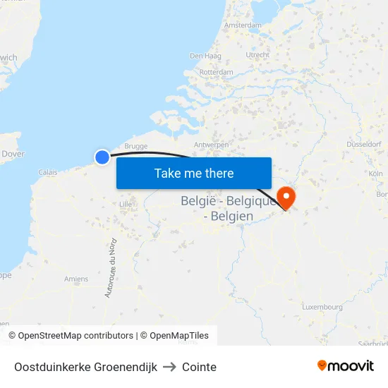 Oostduinkerke Groenendijk to Cointe map