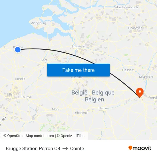 Brugge Station Perron C8 to Cointe map
