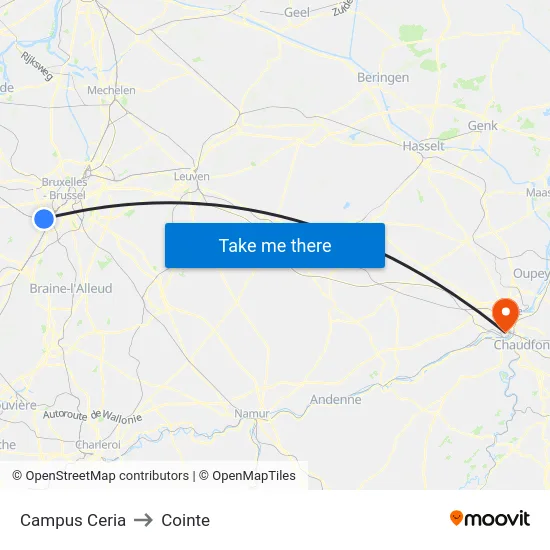 Campus Ceria to Cointe map