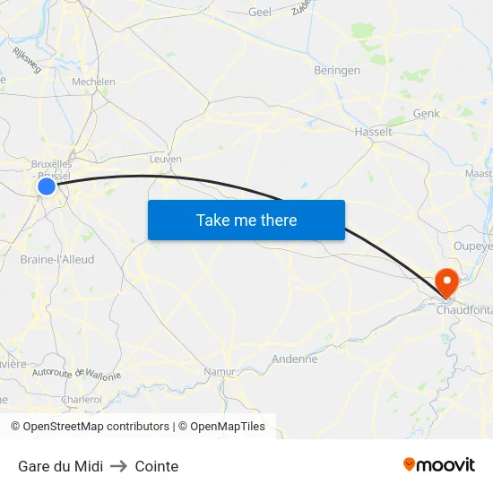 Gare du Midi to Cointe map