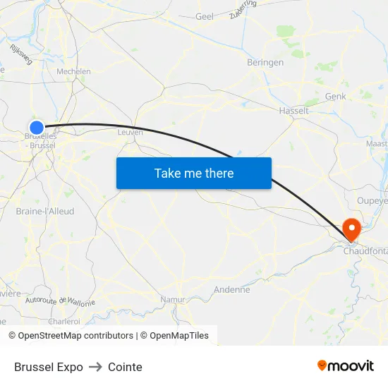 Brussel Expo to Cointe map