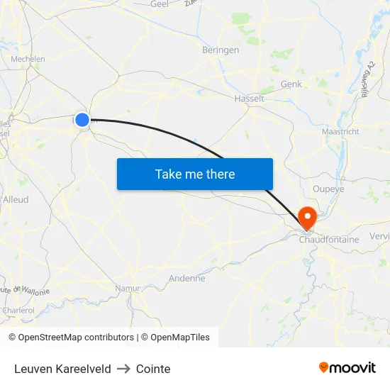 Leuven Kareelveld to Cointe map