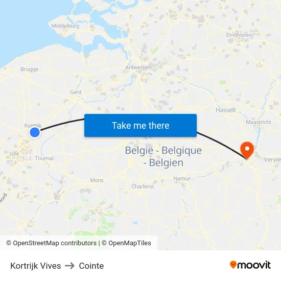 Kortrijk Vives to Cointe map