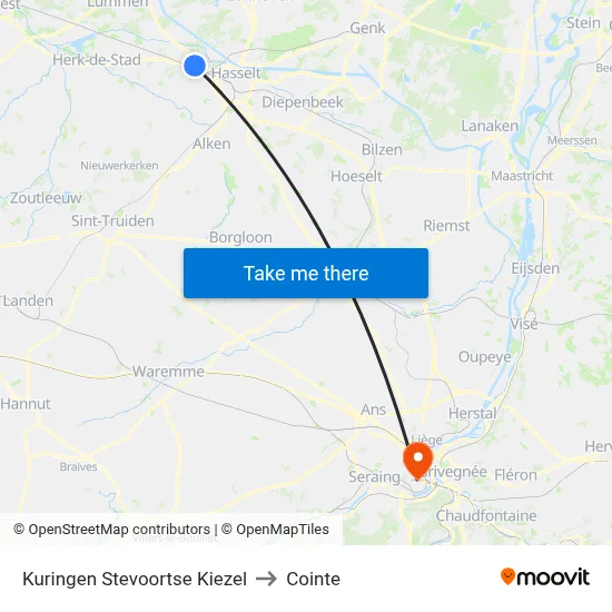 Kuringen Stevoortse Kiezel to Cointe map