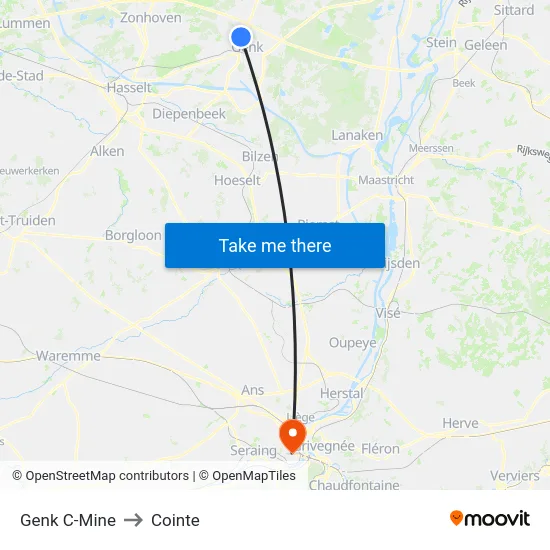 Genk C-Mine to Cointe map