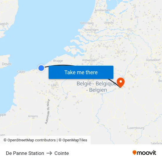 De Panne Station to Cointe map