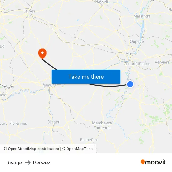 Rivage to Perwez map