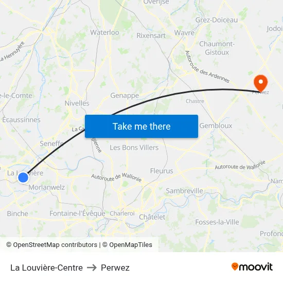 La Louvière-Centre to Perwez map