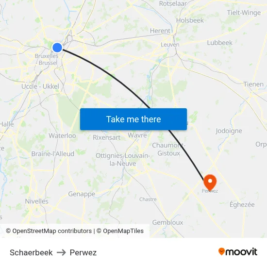 Schaerbeek to Perwez map