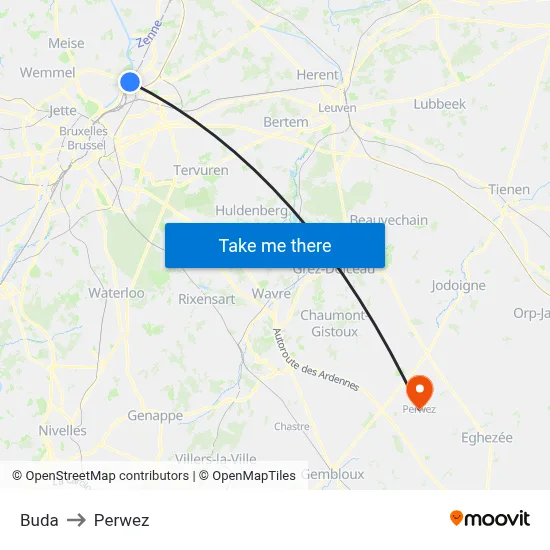 Buda to Perwez map
