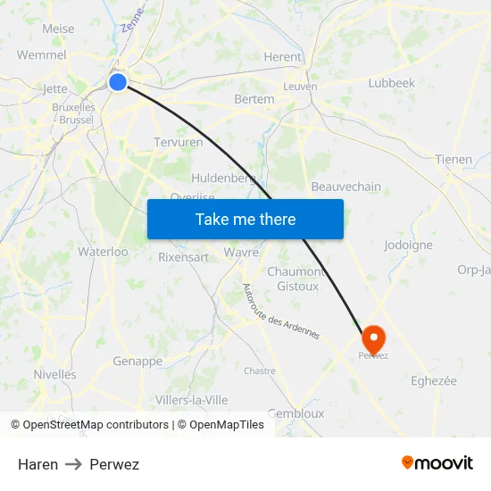Haren to Perwez map