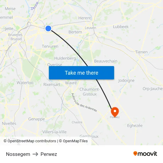 Nossegem to Perwez map