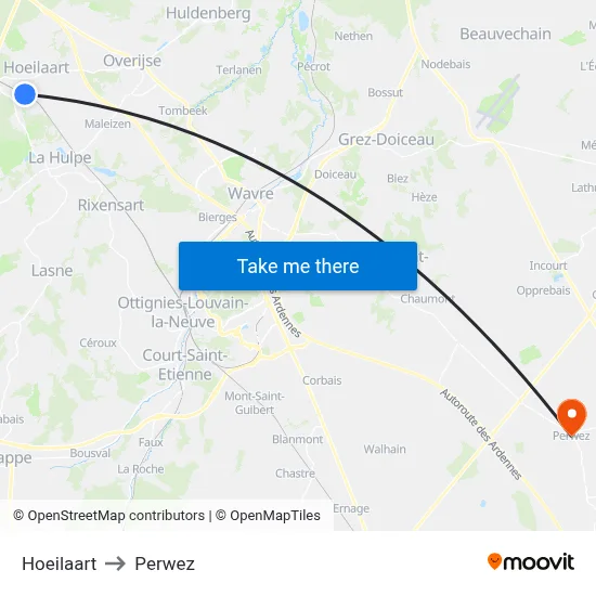 Hoeilaart to Perwez map