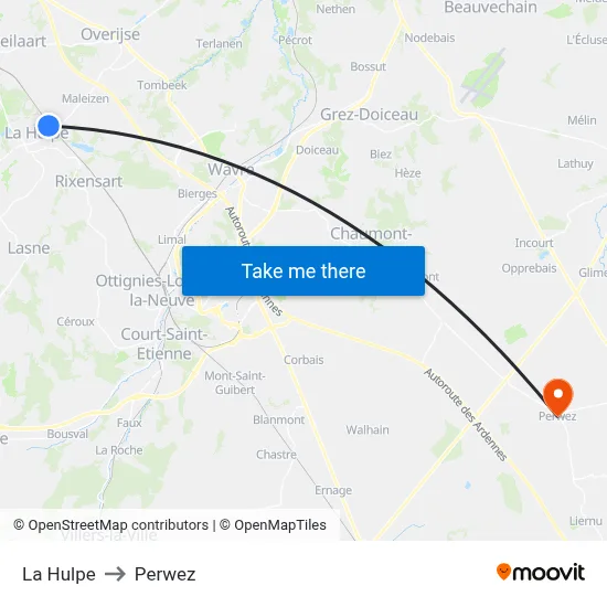 La Hulpe to Perwez map