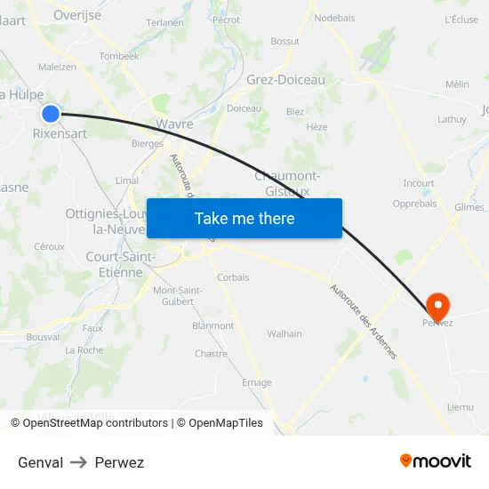 Genval to Perwez map