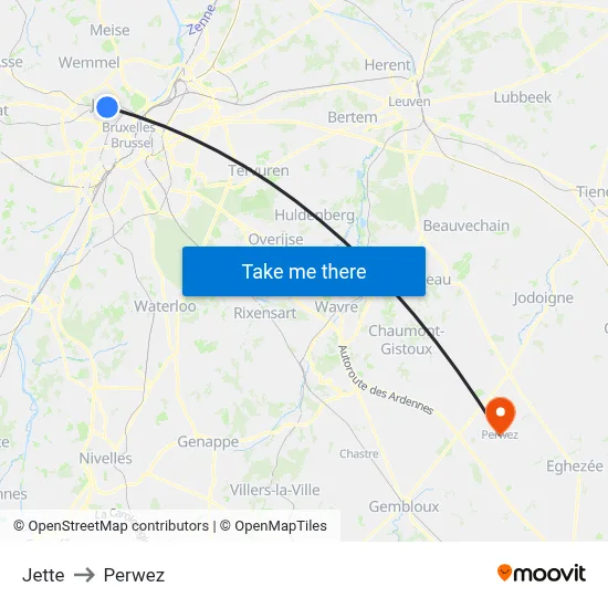 Jette to Perwez map