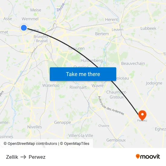 Zellik to Perwez map