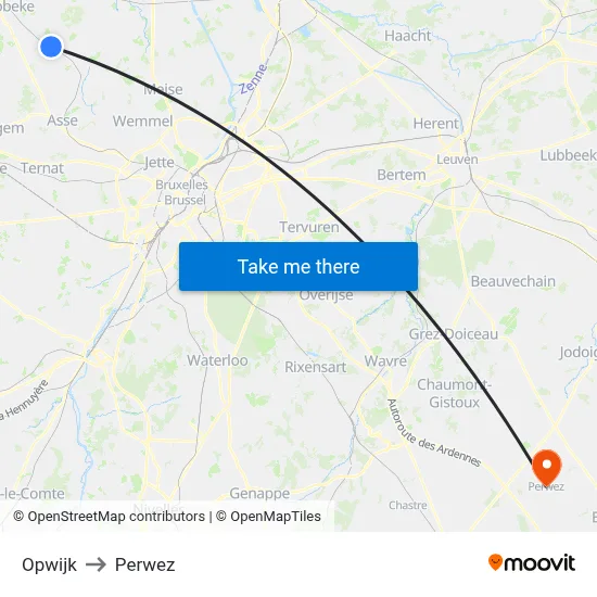 Opwijk to Perwez map
