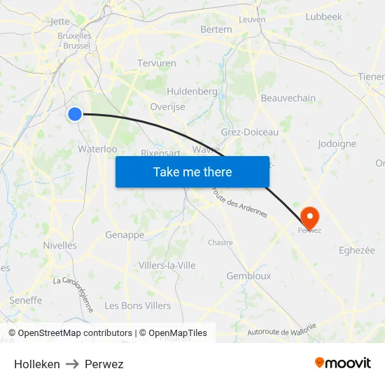 Holleken to Perwez map