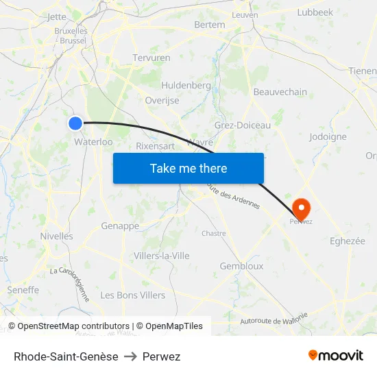 Rhode-Saint-Genèse to Perwez map
