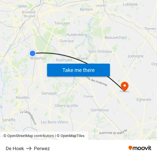 De Hoek to Perwez map