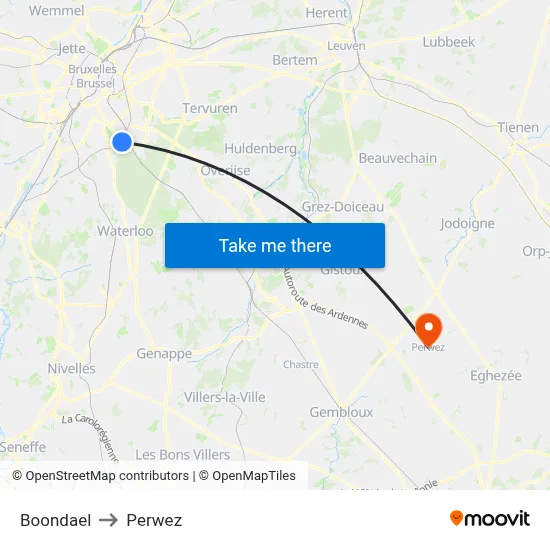 Boondael to Perwez map