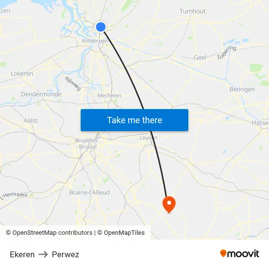 Ekeren to Perwez map