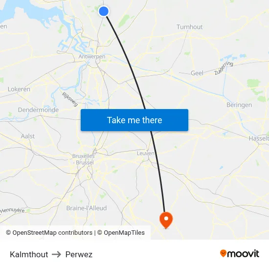 Kalmthout to Perwez map