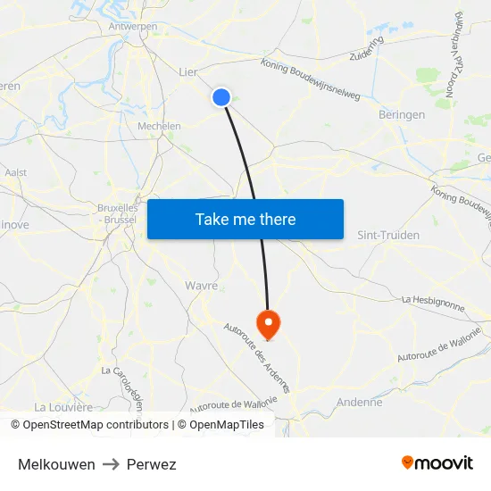 Melkouwen to Perwez map