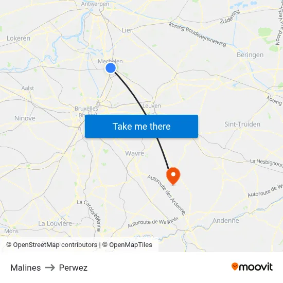 Malines to Perwez map